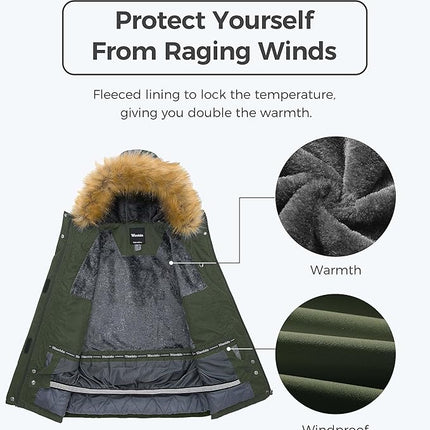 Womens Ski Jacket Waterproof Snowboarding Winter Coat Army Green XL Wantdo