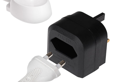 Maplin EU 2 Pin Mains Plug to UK 3 Pin Mains Plug Converter with 3 Amp Fuse - Black