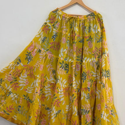Blackfever Sunshine Yellow Floral Tiered Cotton Skirt – Free Size