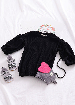 Girls Spring Lantern Sleeve Solid Color Kids T-shirt Top