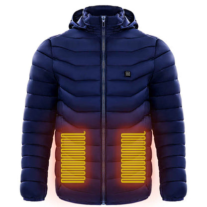 Men Heated Puffer Jacket Electric Heating Coat Insulated Hood Windbreaker 9Heat Zones