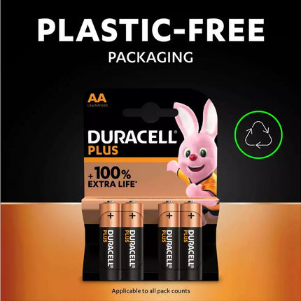 Duracell Plus Alkaline AA Batteries - Pack of 4
