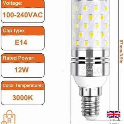 E14 LED Corn Bulb 12W Energy Efficient Solution Lasting up to 25,000 Hours 2 Pk