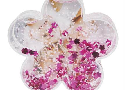 Dorr Flower Shaped Snow Globe with Floating Pink Flowers and Snow