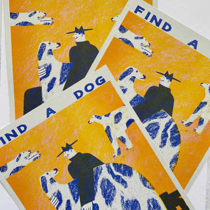 Find a dog and Stroke It riso print (A3)