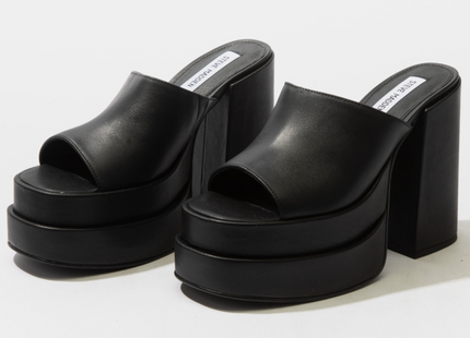 UK 6 Steve Madden Cagey Black Leather Women’s Platform Sandal Heels – EU 39