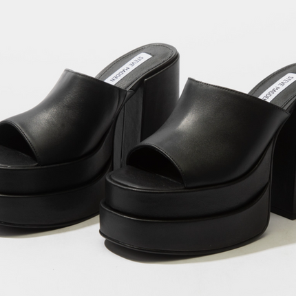 UK 6 Steve Madden Cagey Black Leather Women’s Platform Sandal Heels – EU 39
