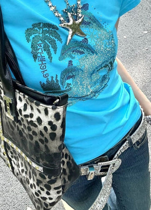 Blue Slim-fit Short-sleeve T-shirt Women's Summer Base Top