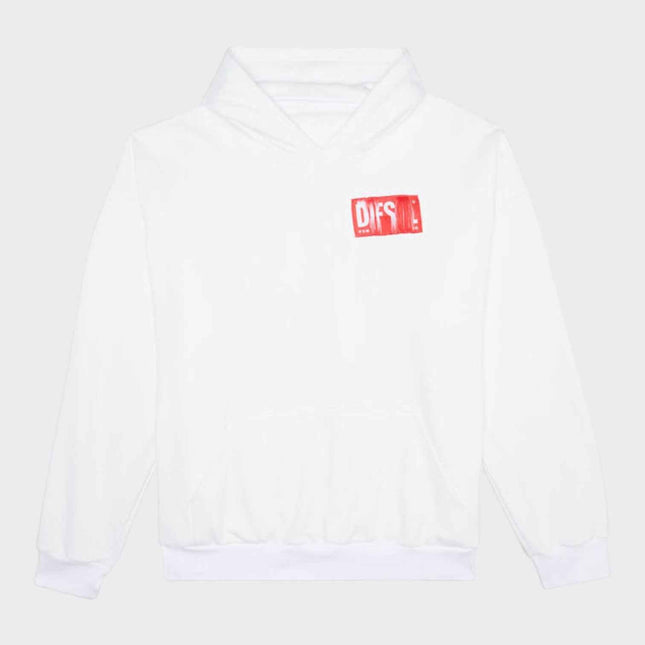 Frayed Logo Patch Hoodie White Red