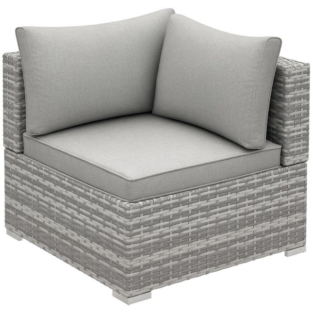 Outdoor PE Rattan Corner Sofa, Garden Wicker Furniture Single Sofa Chair w/ Cushions, Light Grey