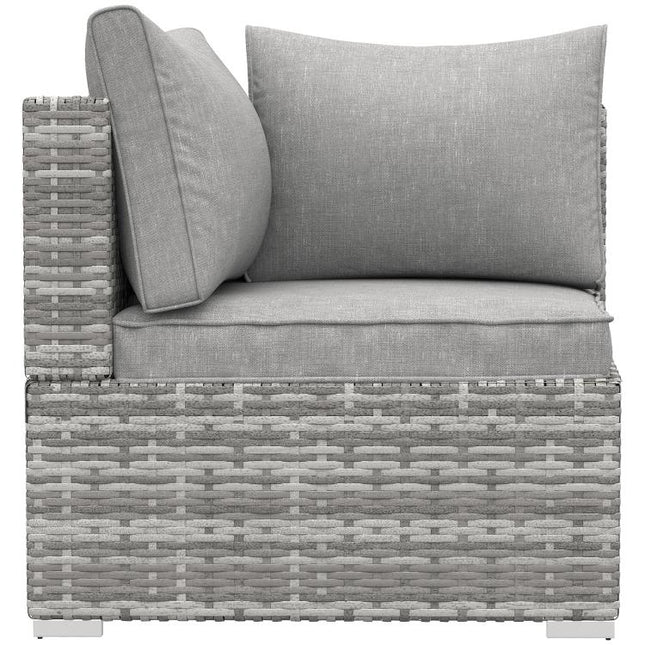 Outdoor PE Rattan Corner Sofa, Garden Wicker Furniture Single Sofa Chair w/ Cushions, Light Grey