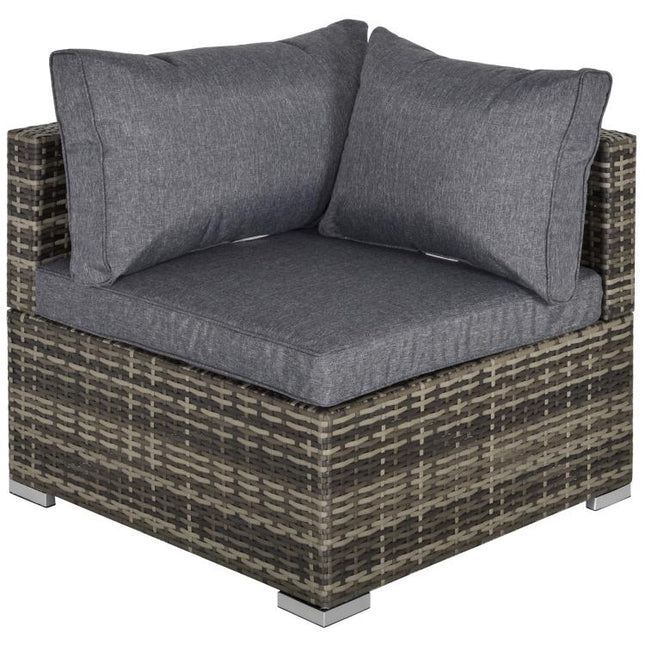 Outdoor PE Rattan Corner Sofa, Garden Wicker Furniture Single Sofa Chair w/ Cushions, Deep Grey