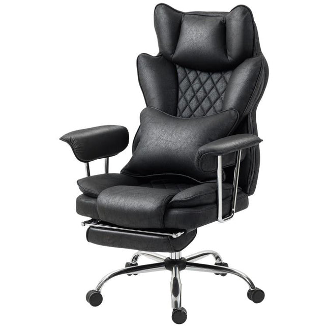 Leathaire Reclining Office Chair with Lumbar Support Pillow - Black