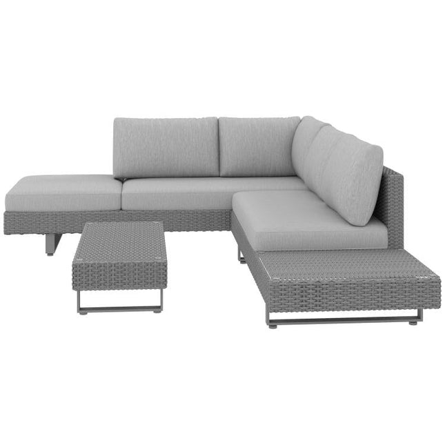 Three-Piece Rattan Sofa Set, with Cushions - Light Grey