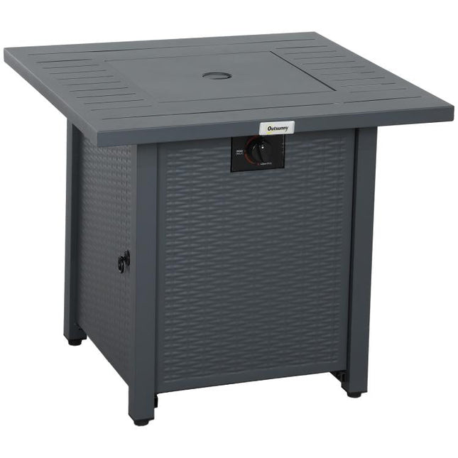 Rattan-style Propane Gas Fire Pit Table with 40,000 BTU Burner, Square Smokeless Firepit Patio Heater with Thermocouple, Lava Rocks, Waterproof Cover, Spark Guard and Lid, Grey