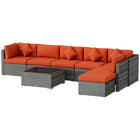 Eight-Piece Rattan Sofa Set - Orange/Grey
