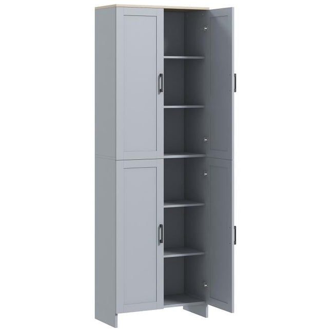 Freestanding Kitchen Cupboard, 4-Door Storage Cabinet with Adjustable Shelves, Modern Kitchen Pantry for Dining Room, 170cm, Grey
