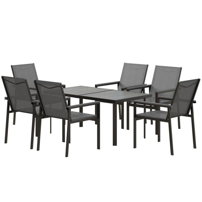 Seven-Piece Metal Dining Set, with Glass-Top Table - Grey