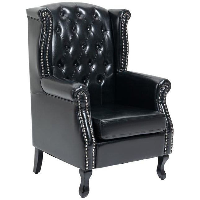 Wingback Accent Chair Tufted Chesterfield-style Armchair with Nail Head Trim for Living Room Bedroom Black