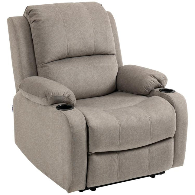 Recliner Chair, Microfibre Reclining Chair with Adjustable Leg Rest, Cup Holders, Recliner Armchair for Home Living Room, Brown
