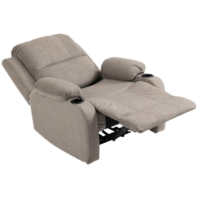 Recliner Chair, Microfibre Reclining Chair with Adjustable Leg Rest, Cup Holders, Recliner Armchair for Home Living Room, Brown