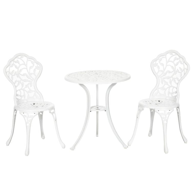 3 Pcs Aluminium Bistro Set Garden Furniture Dining Table Chairs Antique Outdoor Seat Patio Seater White