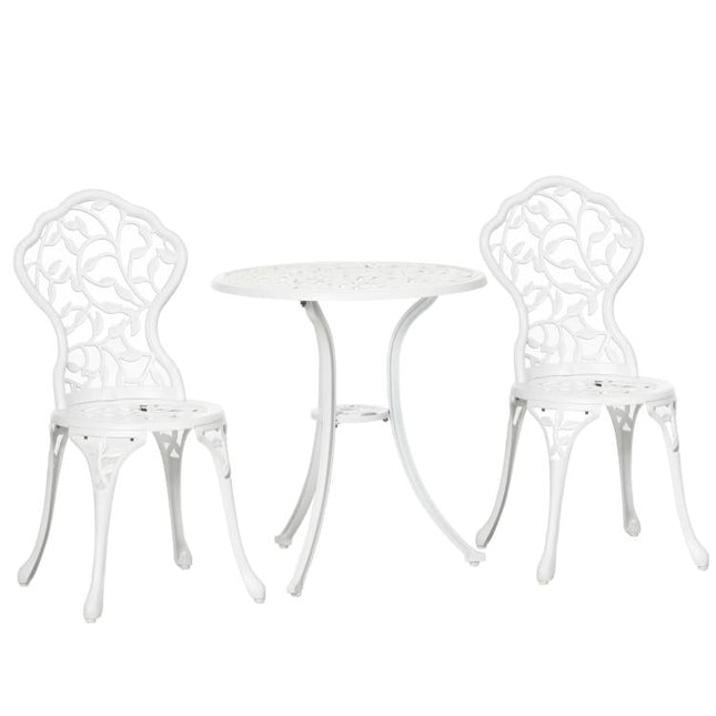 3 Pcs Aluminium Bistro Set Garden Furniture Dining Table Chairs Antique Outdoor Seat Patio Seater White