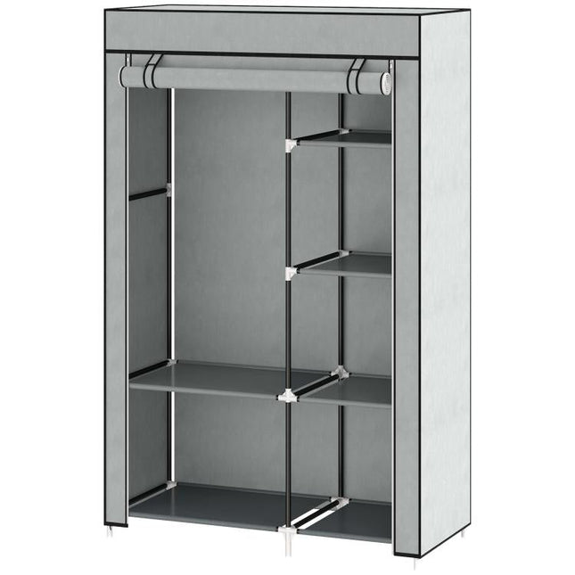 Fabric Wardrobe w/ Shelves Hanging Rail Foldable Wardrobe Light Grey