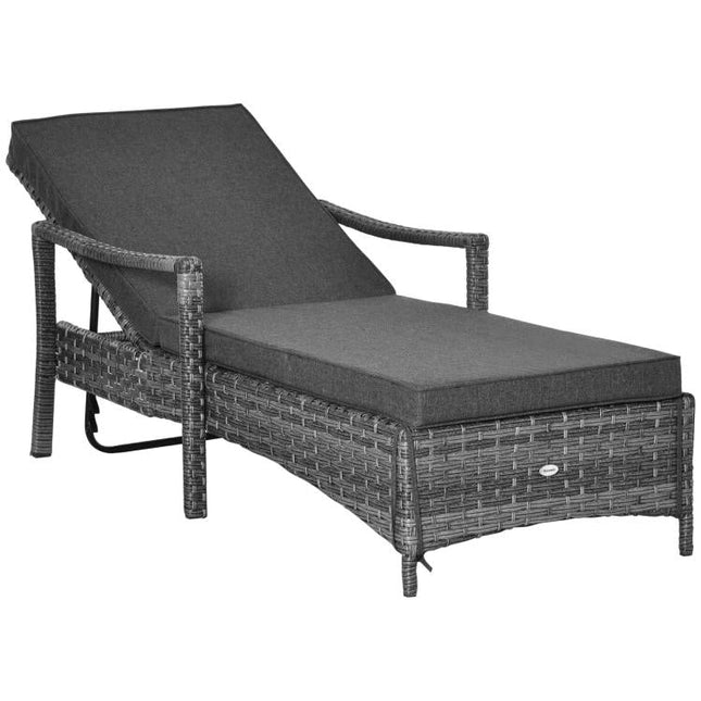 Patio Rattan Sun Lounger, Dual Wicker Weave Outdoor Single Reclining Chair Furniture, 5-Level Adjustable Backrest w/ Removeable & Washable Cushion, Mixed Grey