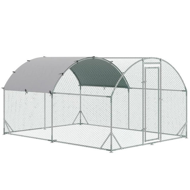 Walk In Chicken Run, Galvanised Large Chicken Coop with Dome Roof, Water-Resistant and UV-Resistant Cover for 6-12 Hens, Ducks Poultry, Hen House Poultry Cage for Farm Yard, 2.8 x 3.8 x 2m