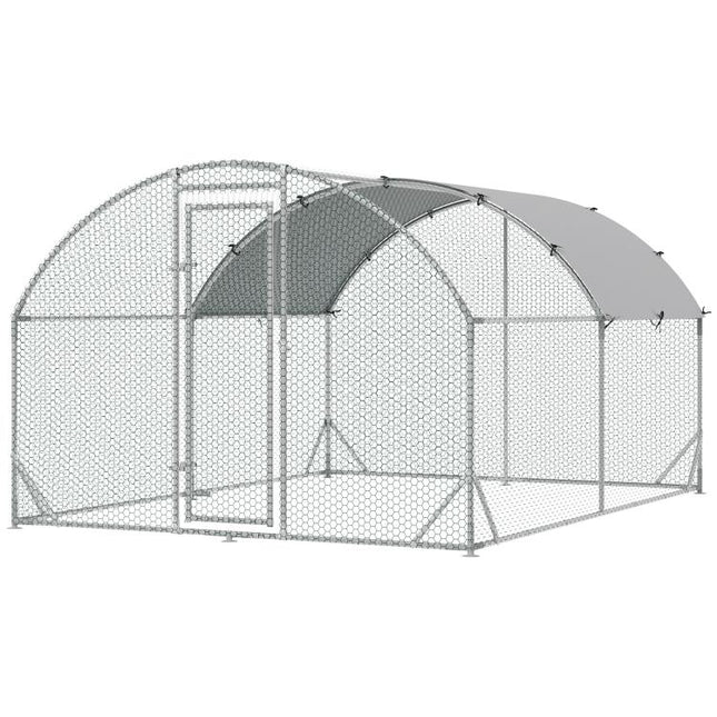 Walk In Chicken Run, Galvanised Large Chicken Coop with Dome Roof, Water-Resistant and UV-Resistant Cover for 6-12 Hens, Ducks Poultry, Hen House Poultry Cage for Farm Yard, 2.8 x 3.8 x 2m