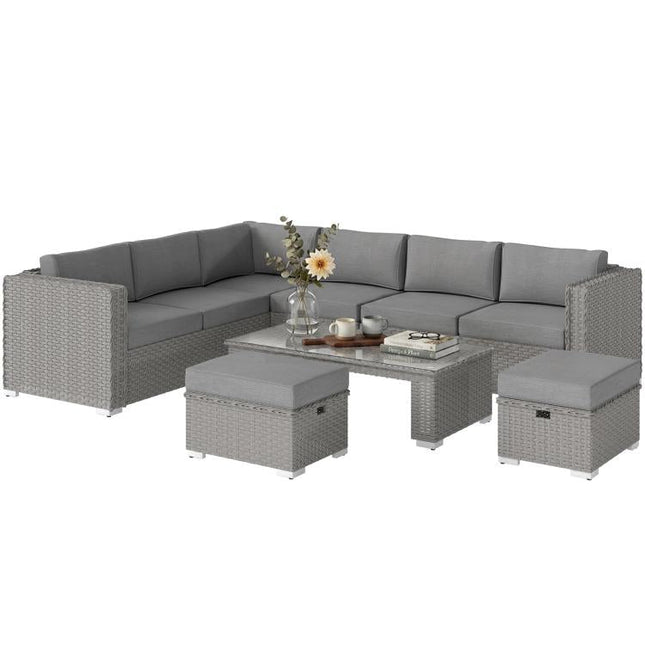 Six-Piece Rattan Sofa Set - Mixed Grey