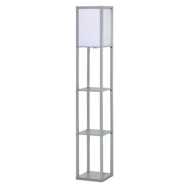 3-Tier Floor Lamp, Floor Light with Storage Shelf, Reading Standing Lamp with Acrylic Shade for Living Room, Bedroom, Kitchen, Dining Room, Office, Dorm, 160cm, Grey