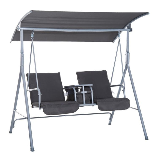 Steel Frame 2-Seater Swing Chair w/ Table Grey