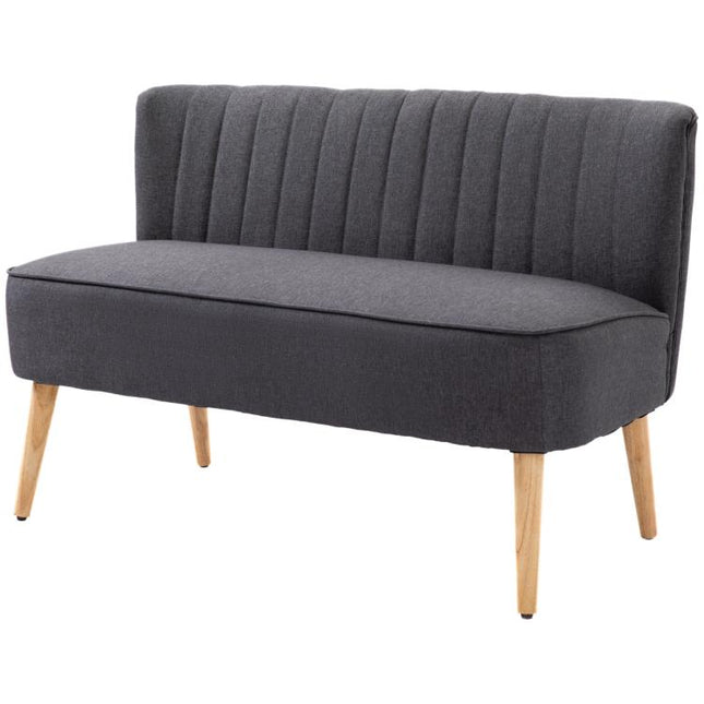 Modern Double Seat Sofa Loveseat Couch 2 Seater Compact Sofa Padded Linen Wood Leg Dark Grey