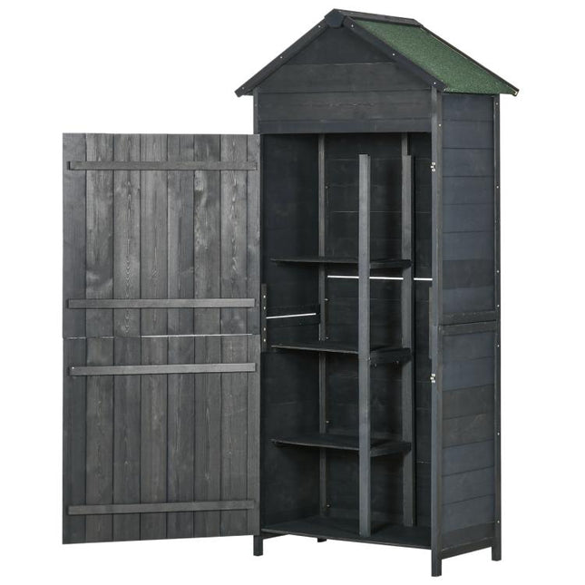 Garden Shed 4-Tier Wooden Garden Outdoor Shed 3 Shelves Utility Gardener Cabinet Lockable 2 Doors - Grey