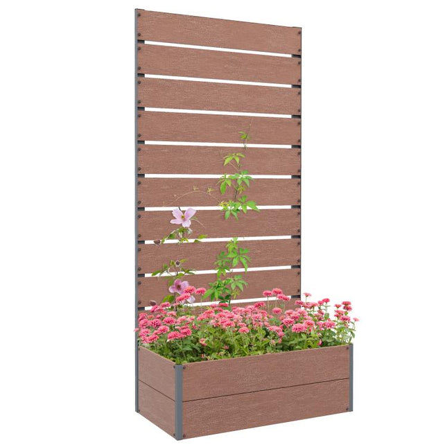 34 x 69.5cm Garden Planter Box, with Back Trellis, Brown