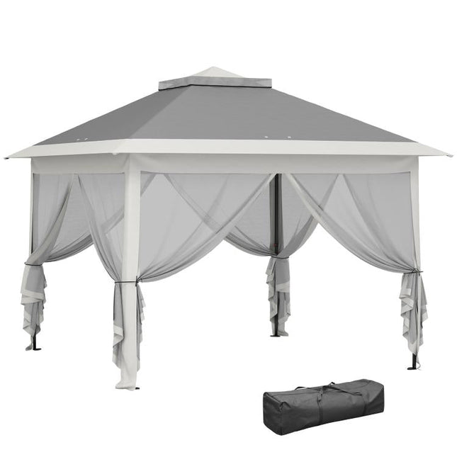 Pop Up Canopy Tent with Double Roof, Zipped Mesh Sidewalls, Carrying Bag, Height Adjustable for Patio Garden, Dark Grey