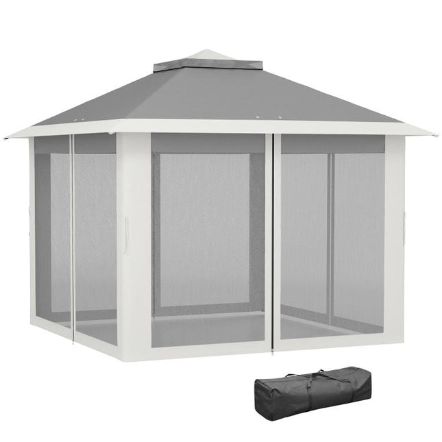 Pop Up Canopy Tent with Double Roof, Zipped Mesh Sidewalls, Carrying Bag, Height Adjustable for Patio Garden, Dark Grey