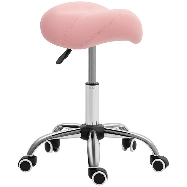 Saddle Stool, Height Adjustable Salon Chair for Massage Spa, Faux Leather, Pink