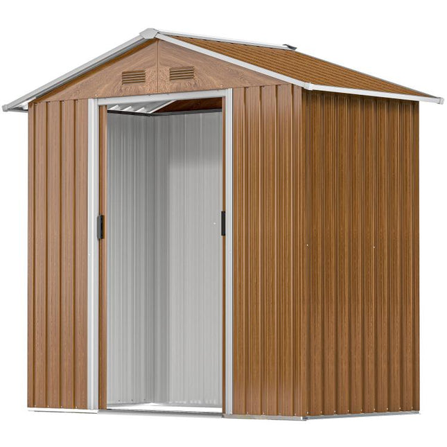 6.5 x 3.5ft Metal Garden Storage Shed - Brown Wood Effect