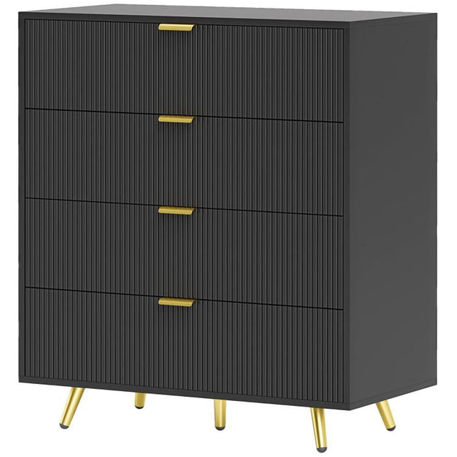 Elegant Four-Drawer Bedside Table - Black