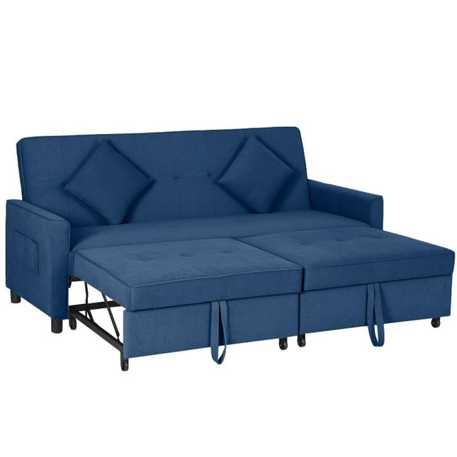 Three-Person Velvet-Feel Sofa Bed - Blue