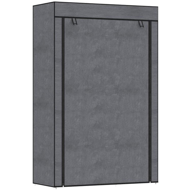 Fabric Wardrobe w/ Shelves Hanging Rail Foldable Wardrobe Dark Grey