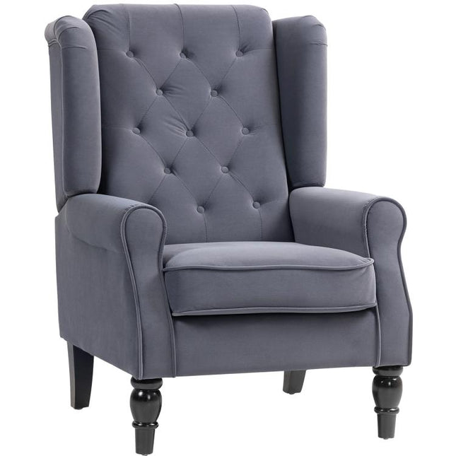 Wingback Accent Chair, Retro Upholstered Button Tufted Occasional Chair for Living Room and Bedroom, Charcoal Grey