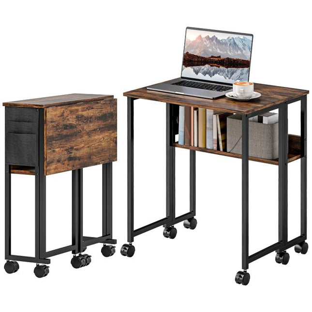 63 cm Drop Leaf Writing Work Desk - Rustic Brown