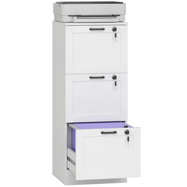 3-Drawer Filing Cabinet with Lock - White