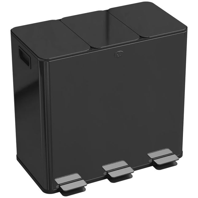 3 x 20L Pedal Bin, Steel Triple Kitchen Bin with Soft Close Lid, Removable Inner Buckets, Fingerprint-Proof, Black