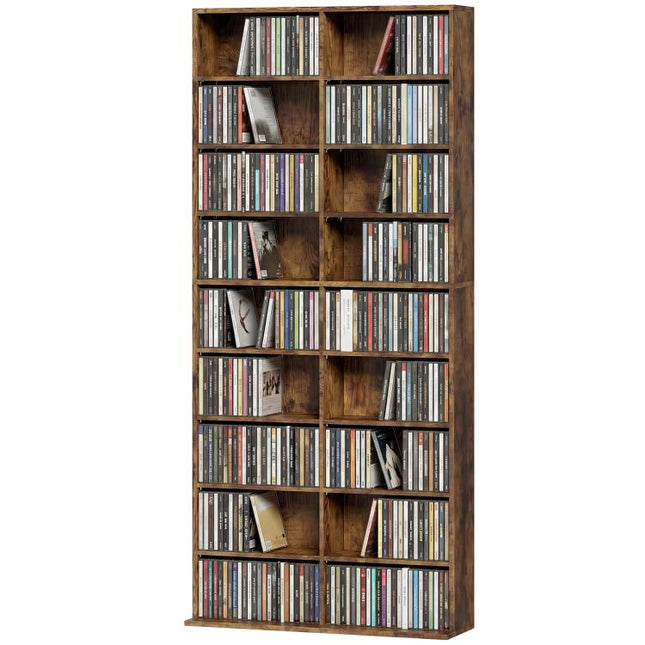 640 CD/360 DVD Storage Unit 18 Compartments CD Tower Rustic Brown