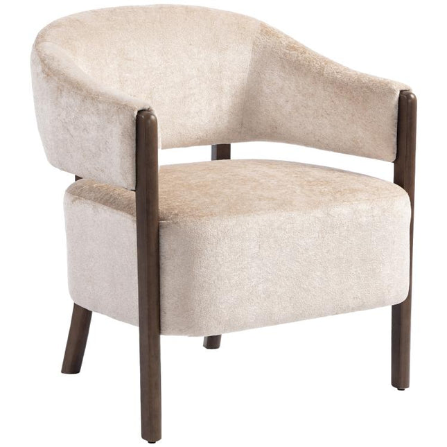 Accent Chair Chenille Upholstered Tub Chair Wide Seat Beige